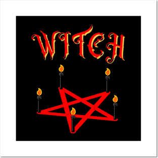 Witch Pentagram Candles Wicca Satan Occult Woman Posters and Art